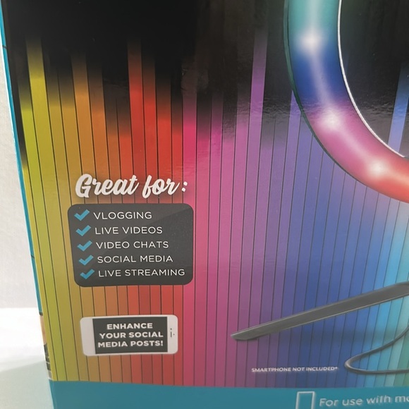 Bower 10” Tabletop RGB Ring Light W/ Tabletop Ballhead Tripod plus Phone Holder. - Picture 2 of 6